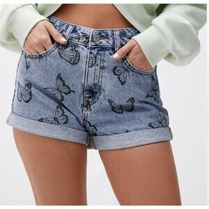 Pacsun Eco Butterfly Stamp Mom Jean Shorts Womens Size 26 - High Rise Cuffed